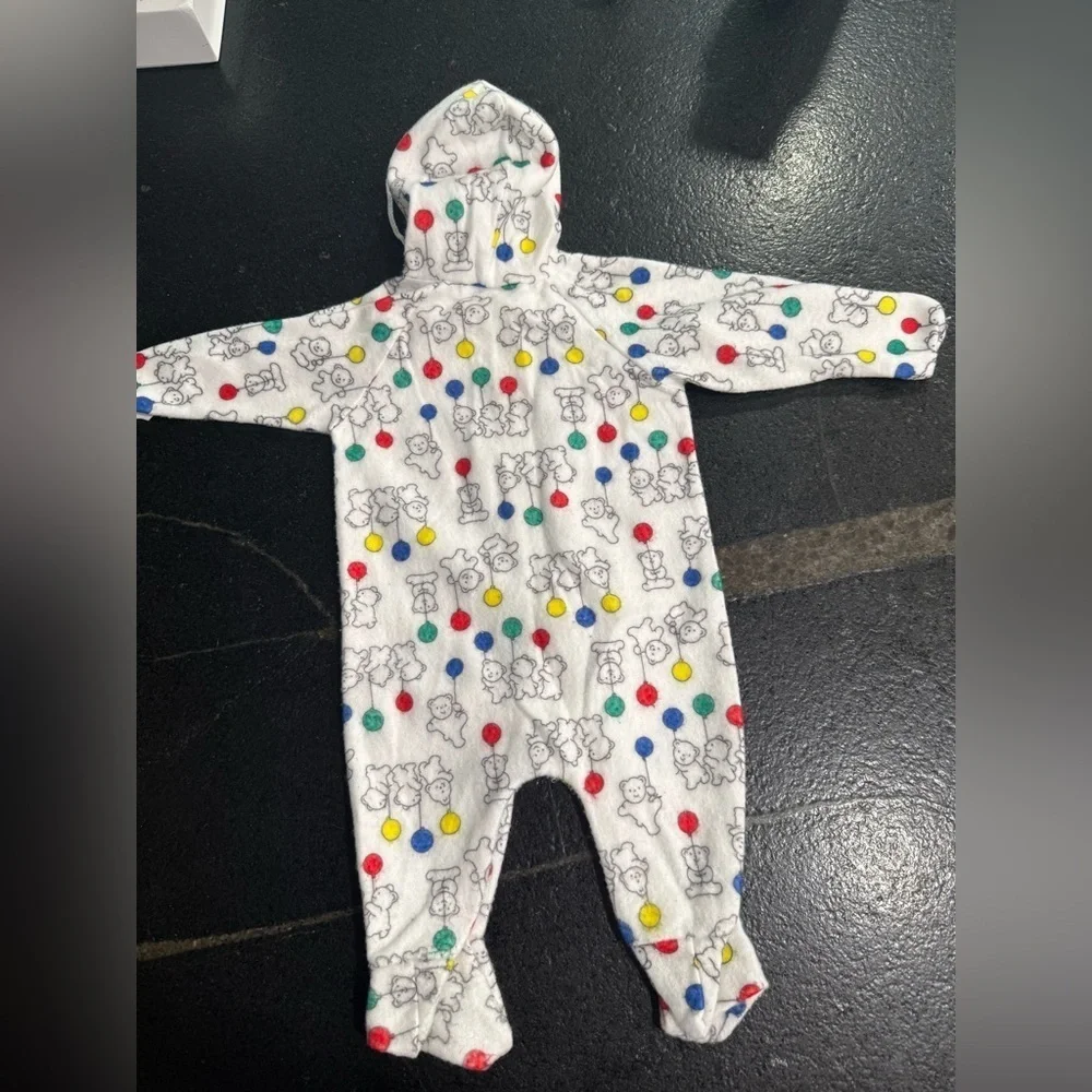 Vintage 80s Carter’s Hooded Footie Pajamas – Bears & Balloons –Small (10–20 lbs)